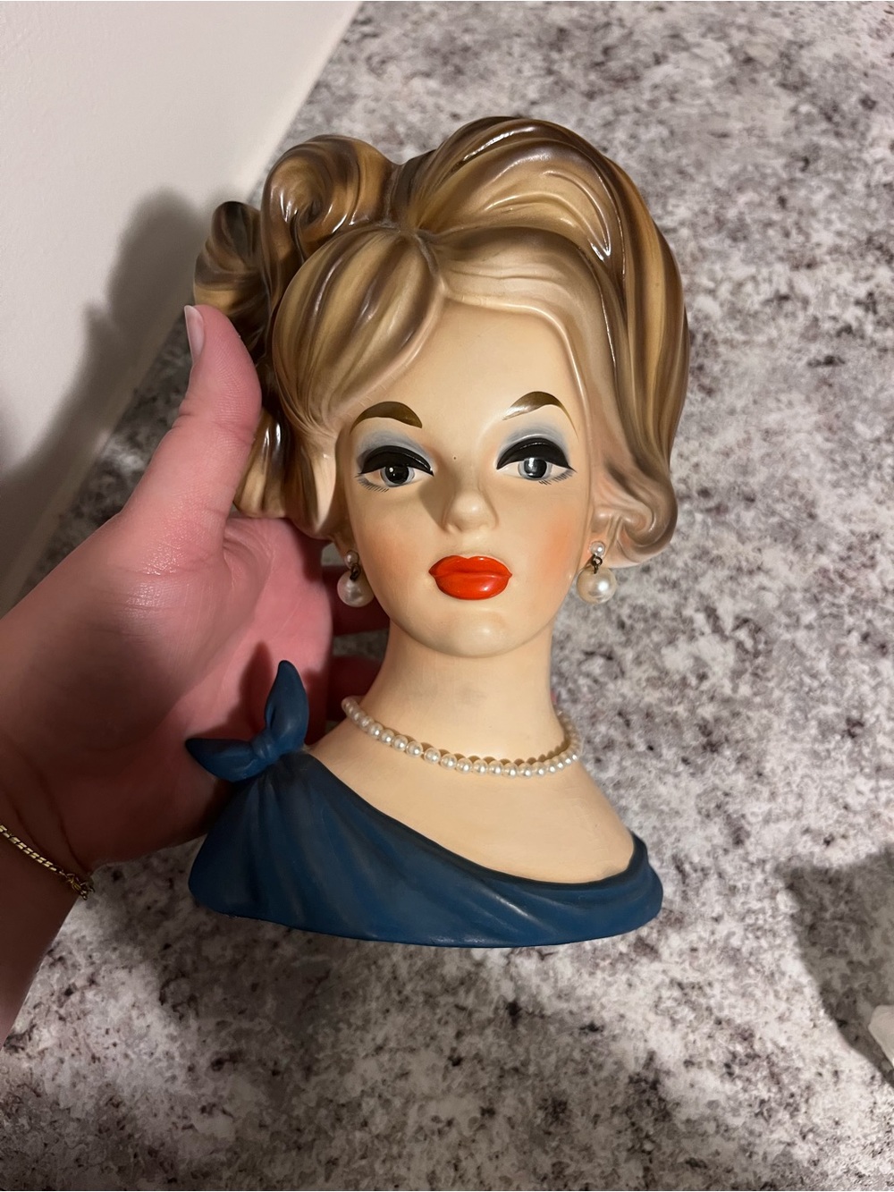 Vintage Napcoware Lady Head Vase - Mid-Century Modern - Faux Pearl, Planter - Picture 2 of 12